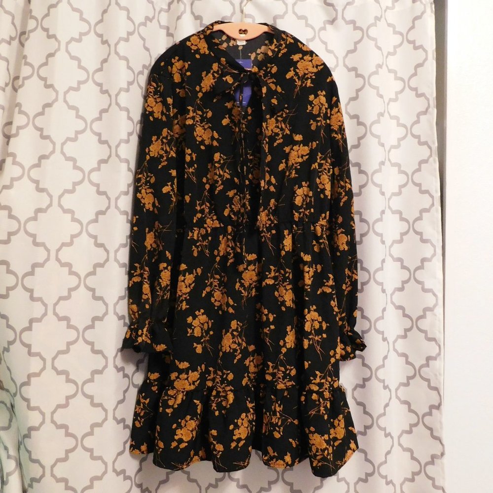 Floerns Mock Neck Tie Long Sleeve Floral Print Ruffled Midi Dress - XXL/…
